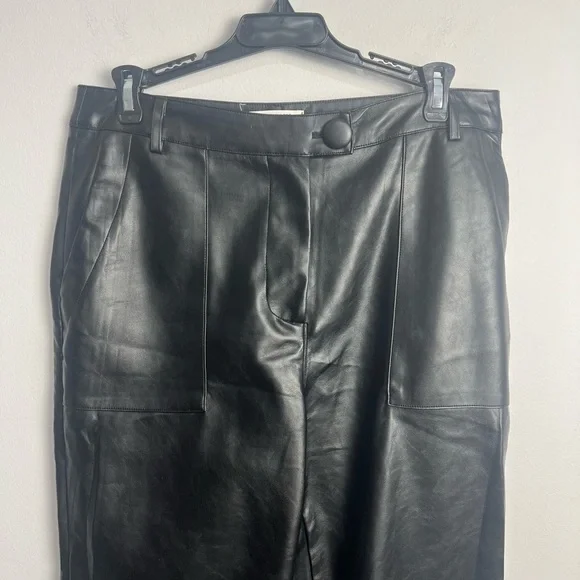 4th + Reckless Faux Leather Vegan Straight Pants Large Black - Picture 3 of 4